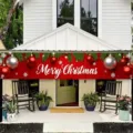 Gran pancarta roja de Merry Christmas para decoración de porche con adornos festivos - 30x120cm (Con Cuerda) / SHF-007