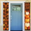 Herbst Ernte Banner für die Veranda mit Willkommensgruß, Kürbis- und Ahornblatt-Motiven - 30x150cm / SDL-007