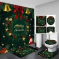 4-piece Christmas bathroom set with festive wreath and Merry Christmas design - YL-007 / Single Shower Curtain 90x180cm