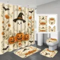 Halloween 4-teiliges Badezimmer-Set mit niedlichem Geist- und Kürbis-Druck und Vorhang - YL-006 / Einzelner Duschvorhang 90x180cm