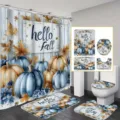 Herbst Kürbis Badezimmer Set Duschvorhang und Matten für Thanksgiving Heimdeko Stil. - YL-002 (Einzelner Duschvorhang) / 90x180cm