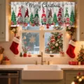 Christmas gnome kitchen window valance festive holiday short curtain for home decor - CM-007