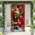 Festliches Weihnachtsmann-Türbanner mit Illustration für Ihre Außendekoration - Weihnachtsmann mit Geschenkkarton Stil (ML-017) / 90x180cm