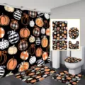 Retro Herbst Kürbis Badezimmer Set mit Duschvorhang und Fußmatten für Thanksgiving Feiertag. - YL-004 (Einzelner Duschvorhang) / 90x180cm