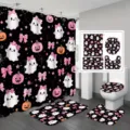4-teiliges Halloween-Badset mit rosa Geistern und Kürbissen inklusive Duschvorhang - Rosa Schleife Geist und Kürbis (YL-007) / Einzelner Duschvorhang 90x180cm