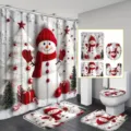 Christmas bathroom set 4-piece featuring cute snowman with red scarf and white trees - YL-008 / Single Shower Curtain 90x180cm