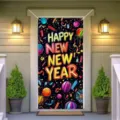 Vibrant Happy New Year door banner for festive party home decoration - Colorful Balloon 3D Text Style (ML-007) / 90x180cm