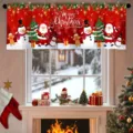 Christmas window curtain valance featuring Santa Claus snowman and holiday tree decor style - CM-009
