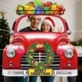 Large vintage red car Christmas photo backdrop and banner for festive party decorations - 170x189cm