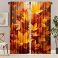 Cortina de ventana con estampado de hojas de arce de otoño, decoración vintage para el hogar. - Pack de 2 / Estilo Arboleda de Arce (CL-010) / 66x91cm