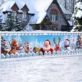 Pancarta navideña para jardín con Papá Noel y muñeco de nieve para decoración de vallas - 30x120cm (Con Cuerda) / SHF-011