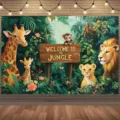 Adorable cartoon welcome to the jungle party backdrop for baby birthday celebration - SBJ-006
