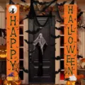 Gruselige Halloween-Türbanner mit Happy Halloween-Schriftzug und Kürbis-Motiven - 30x150cm / SDL-010