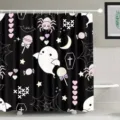 Cute cartoon ghost and spider pattern Halloween bathroom shower curtain in black finish - Single Shower Curtain 90x180cm / Black Cartoon Ghost Style (YL-011)