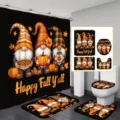 Set bagno da 4 pezzi per il Ringraziamento con gnomi, zucche e scritta Happy Fall Y'all - Tenda da Doccia Singola (90x180cm) / Stile YL-005