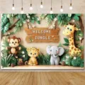 Cartoon jungle animals party backdrop banner with Welcome to the Jungle text decoration - Cartoon Jungle Animal (SBJ-007)