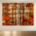 Cortinas estampadas de calabaza y hojas de otoño, decoración del hogar a cuadros vintage. - Pack de 2 / Estilo Calabaza a Cuadros (YD-CL011) / 66x91cm