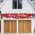 Pancarta Merry Christmas para puertas de garaje con diseño de Papá Noel y muñeco de nieve - 30x120cm (Con Cuerda) / SHF-012