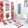 4-piece Christmas bathroom set with festive red and white candy cane pattern and quote - YL-011 / Single Shower Curtain 90x180cm