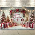 Weihnachts-Fotohintergrund mit Tannenbäumen Geschenken und Merry Christmas Dekoration - Stil SBJ-006 / 240x180cm