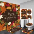 Set da bagno del Ringraziamento con foglie d'acero autunnali e scritta Happy Thanksgiving - Tenda da doccia singola 90x180cm / Stile YL-006