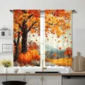 Cortinas de cosecha de otoño retro bosque calabaza hoja de arce impresión ventana - Pack de 2 / Estilo Calabaza de Bosque (CL-012) / 66x91cm