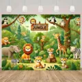Cute jungle animal party backdrop banner with Welcome to the Jungle text for kids birthday - SBJ-008
