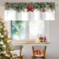 Christmas decorative window valance with pine and red star print for holiday decor. - CM-013