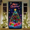 Decorative vertical Christmas door banner with tree print and metal eyelets for outdoor hanging - 90x180cm / ML-008