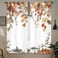 Cortina con estampado de calabaza y hoja de arce otoño, variante decoración vintage. - Pack de 2 / Estilo Bosque de Cosecha (CL-013) / 66x91cm
