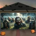 Pancarta de puerta de garaje de Halloween con zombies para decoración de fiestas al aire libre - Cementerio Zombi (CK-009) / 400x180cm