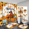 Set da bagno da 4 pezzi per il Ringraziamento con tacchino zucca e tenda doccia - Tenda da Doccia Singola (90x180cm) / Stile Tacchino e Zucca Girasole (YL-008)