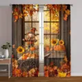 Cortinas de otoño acción de gracias calabaza hoja de arce vintage bosque decoración nueva - Pack de 2 / Estilo Calabaza Espantapájaros (CL-014) / 66x91cm