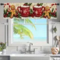 Christmas kitchen window valance gingerbread man red mug holiday home decor curtain top. - CM-016