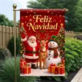 Festive Christmas garden flag with Feliz Navidad text and Santa Claus design. - Feliz Navidad (Q-005) / 30x45cm / Colorful
