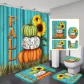 Set bagno 4 pezzi del Ringraziamento con zucca girasole FALL tenda doccia e tappeti - Tenda da Doccia Singola (90x180cm) / Stile YL-010