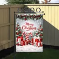 Outdoor Christmas garden flag featuring Merry Christmas text with gifts and candy canes - Tree and Gifts (Q-006) / 30x45cm / Colorful