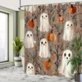 Halloween bathroom shower curtain with cute cartoon ghosts and pumpkins pattern print - Single Shower Curtain 90x180cm / Style YL-017 (Cute Ghost Pumpkin)