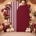 Coperture per archi in tessuto bordeaux e a righe bianche e rosse per decorazioni - Stile a Righe Rosso Vino (SGX-003) / Set Doppia Arcata in Poliestere
