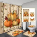 Set da bagno 4 pezzi per il Ringraziamento con motivi festivi di zucche e foglie di acero - Tenda da Doccia Singola (90x180cm) / Stile YL-011