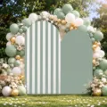 Coperture per fondale a doppio arco verde salvia e a strisce per decorazioni di feste all'aperto - Stile a Righe Verde (SGX-004) / Set Doppia Arcata in Poliestere