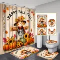Set bagno 4 pezzi per il Ringraziamento con spaventapasseri zucche e testo a tema - Tenda da Doccia Singola (90x180cm) / Stile YL-012