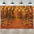 Autumn harvest forest photography backdrop with pumpkins and sunflowers for party - SBJ-006 / 95x75cm