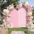 Coperture per arco rosa e a strisce verticali per decorazioni di matrimoni all'aperto - Stile a Righe Rosa (SGX-005)