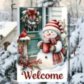Decorative Christmas garden flag featuring a cute snowman and red Welcome script lettering - Snowman Bird (Q-010) / 30x45cm / Colorful