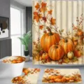 Set da bagno decorativo per il Ringraziamento con motivi di zucche e foglie d'acero autunnali - Tenda da Doccia Singola (90x180cm) / Stile YL-013