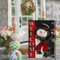 Double-sided snowman winter garden flag for outdoor Christmas yard and lawn decoration - Welcome Snowman Plaid (Q-014) / 30x45cm