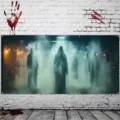Pancarta de puerta de garaje con fantasmas de Halloween para decoración de casa encantada - Fantasma de Niebla (CK-007) / 400x180cm