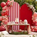 Copertura in tessuto elastico a righe rosse e bianche per arco doppio da festa - Stile a Righe Rosso (SGX-006)
