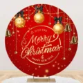 Red circular Christmas party backdrop with golden bells and Merry Christmas text - Merry Christmas & New Year Red Style (Y-009) / 5FT (150cm Diameter)
